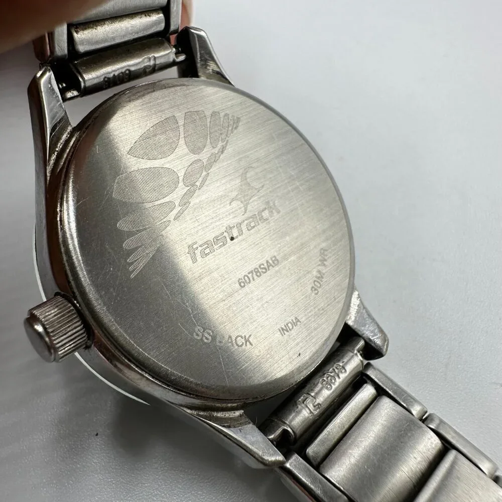 3/$30 Fastrack Watch Women Silver Tone Green Dial Stainless Steel 34MM